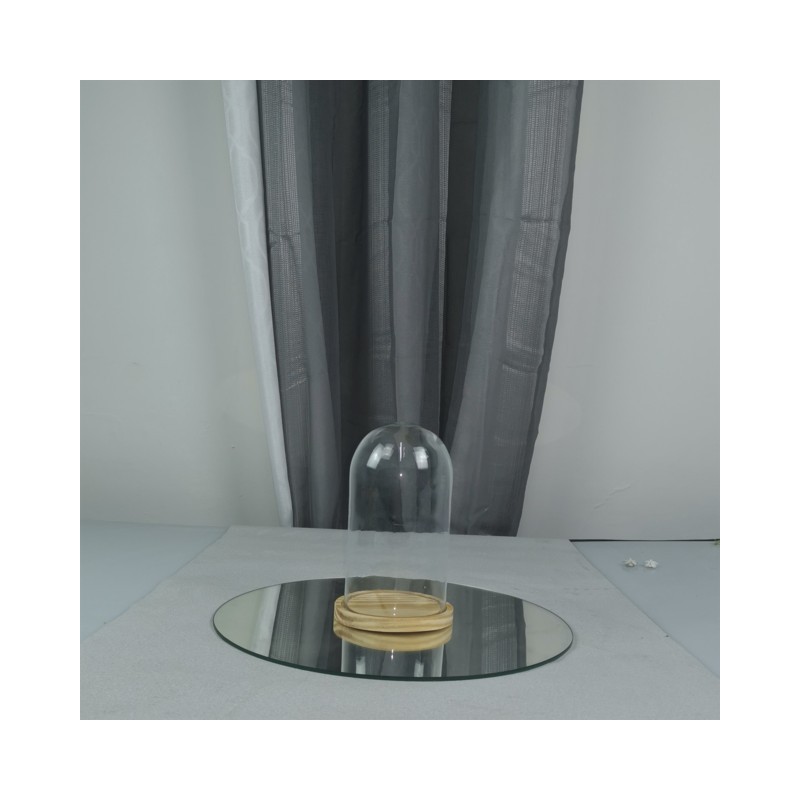 HAES DECO - Campana di Vetro con Base in Legno Marrone - Cupola Vetro  Diametro 18 cm e Altezza 29 cm - Campana Vetro Base Legno - Vetro  Trasparente 